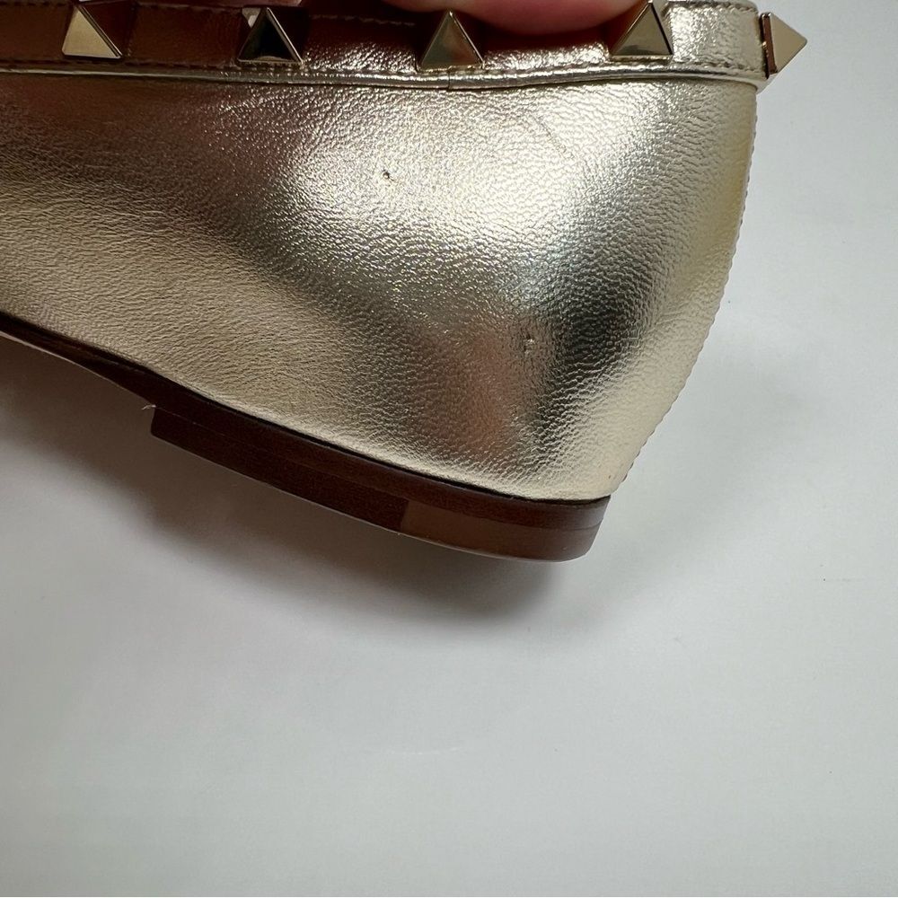 NEW! Valentino Garavani Metallic Gold Rockstud Bow Flats - Picture 7 of 10